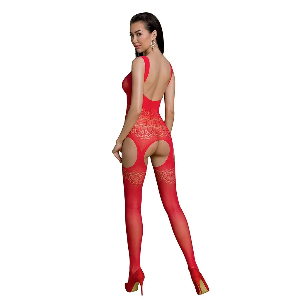 Бодістокінг Passion ECO BS005 red, щільний, відкритий доступ, імітація підв’язок - фото 2