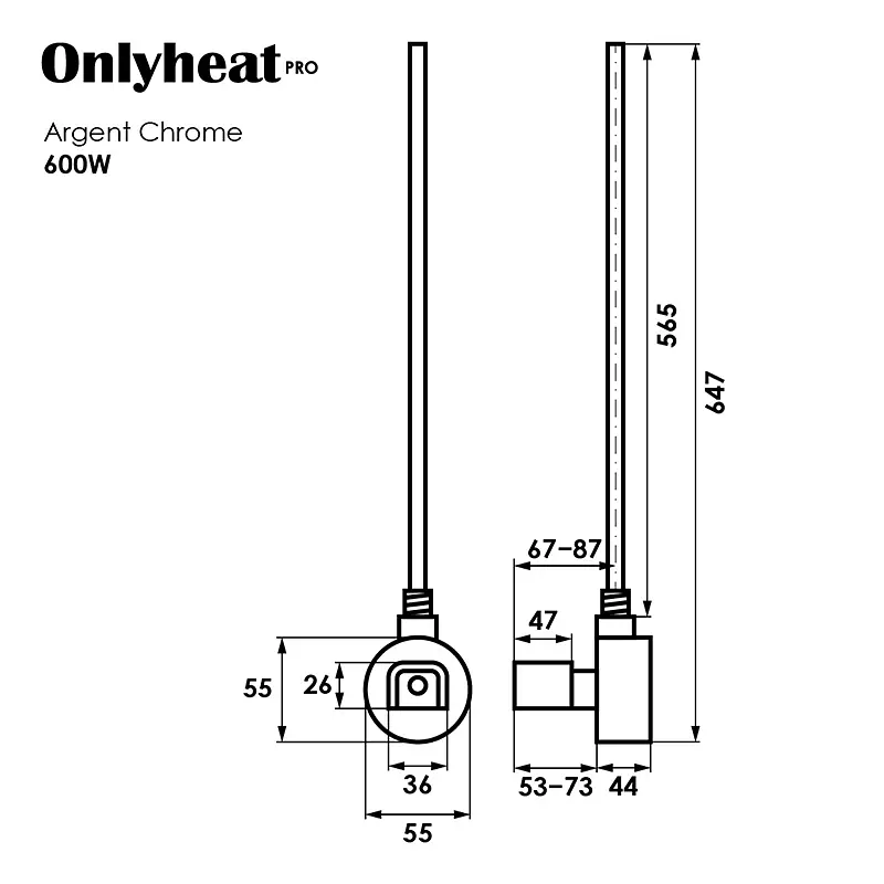 ТЕН для рушникосушки OnlyHeat Argent Chrome Pro 0,6 кВт (прихований монтаж), Хром - фото 4