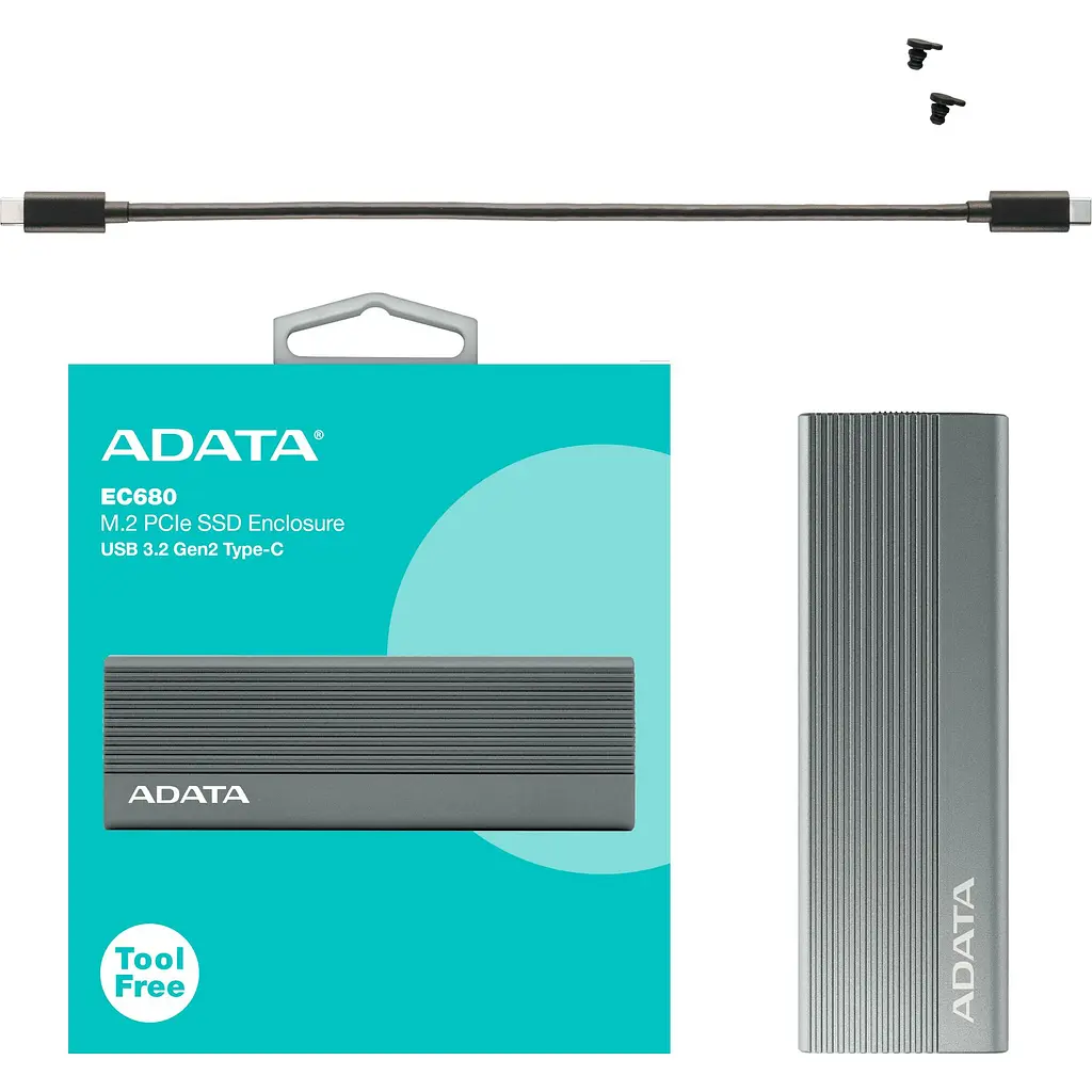 Зовнішня кишеня ADATA EC680 M.2 PCIe SSD to USB 3.2 Gen 2 Gray (EC680-CCGY) [158288] - фото 6