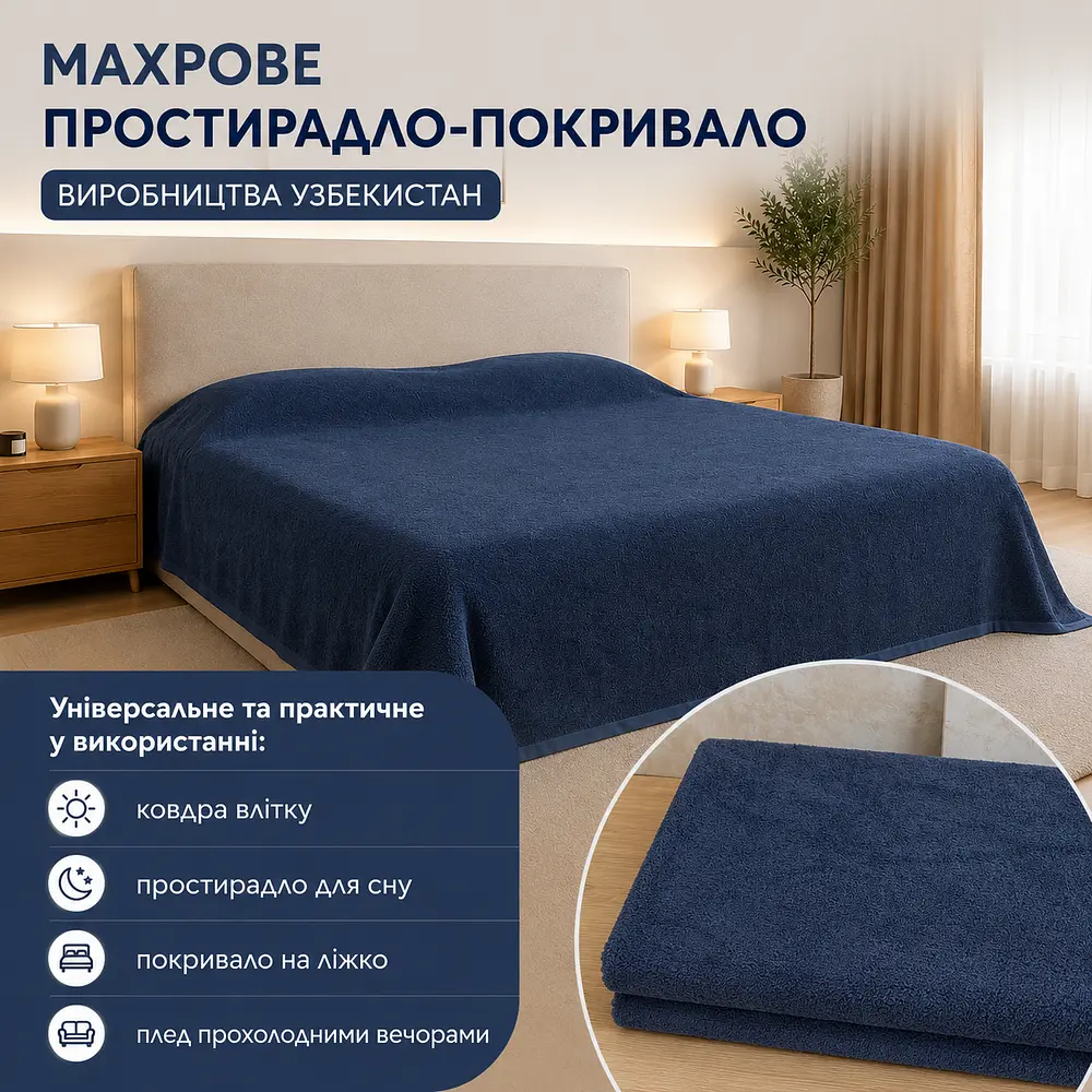 Простирадло махрове Vin San 200х220 щільність 400 г/м2 синє - фото 3