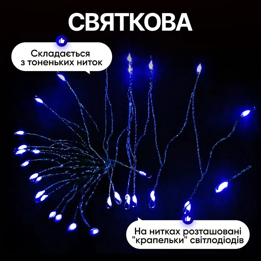 Гірлянда Кінський хвіст Мішура 1200 LED 20 ниток 2 м зелена, синій GarlandoPro D1200L2MGBL - фото 3