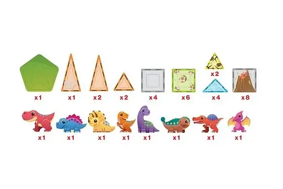 Конструктор магнітний DINOSAUR SET з 8 фігурками динозаврів PTQ13/28848 PICASSO TILES 38 деталей у коробці - фото 4