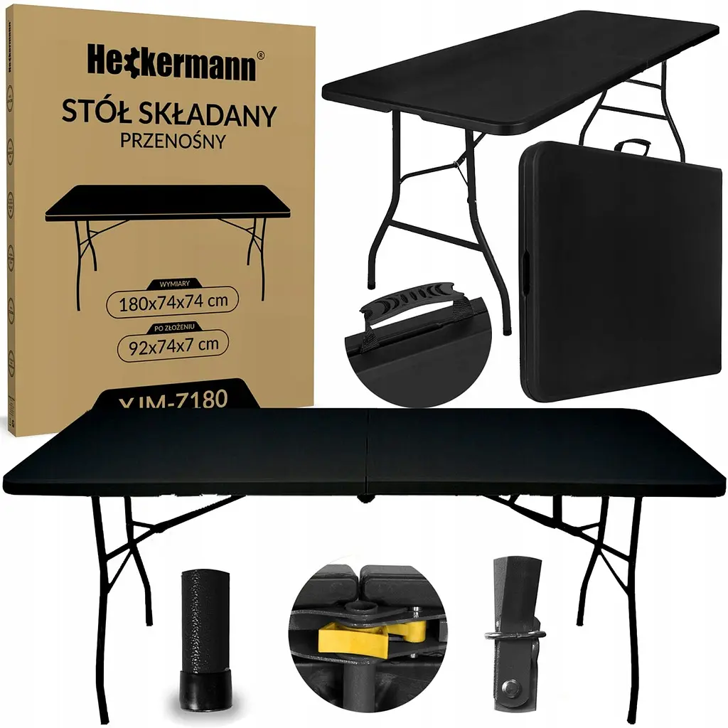 Стол складной переносной Heckermann 180х74х74 см Black (XJM-Z180) - фото 2