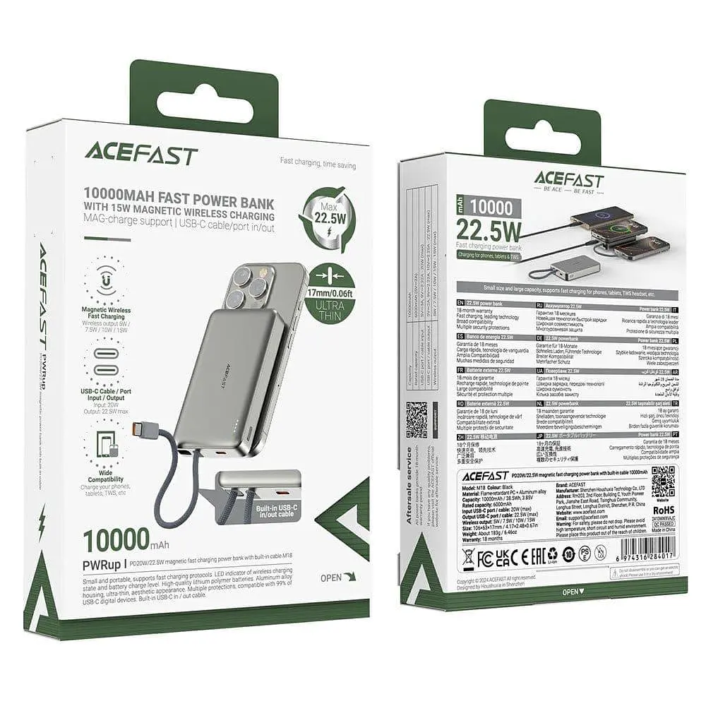 Павербанк Acefast Magnetic Wireless Black 10 000 mAh / 22.5 Вт (6974316284017) - фото 7