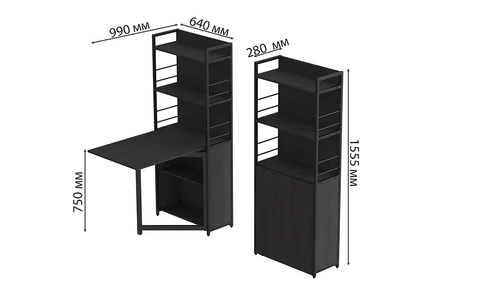 Стіл книжка з етажеркою Практик 2 Ferrum-decor 1555x640x990 Чорний метал ДСП Сосна Кембра 16 мм (FRD-104627) - фото 2