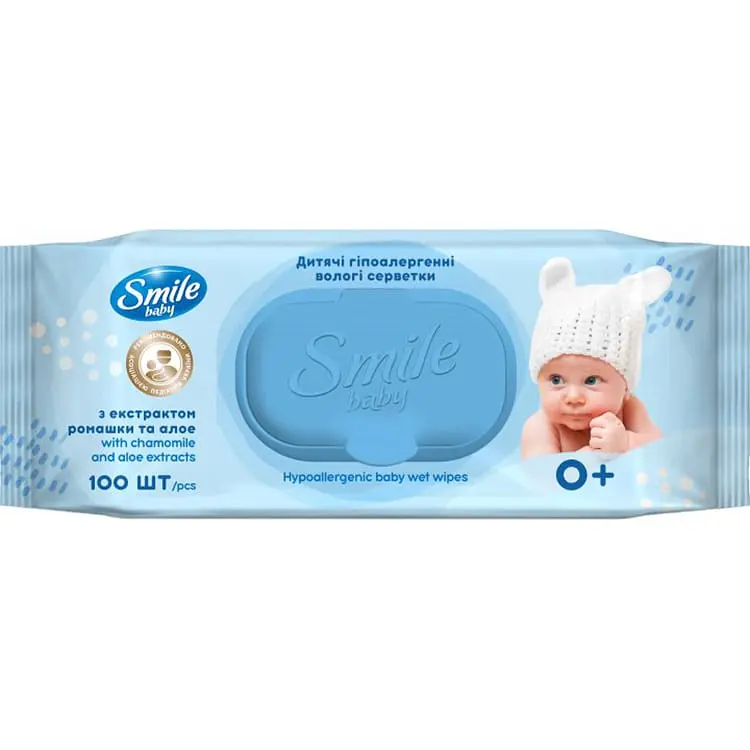 Вологі серветки Smile baby з ромашкою та алое 200 шт. (2 п. x 100 шт.) - фото 2
