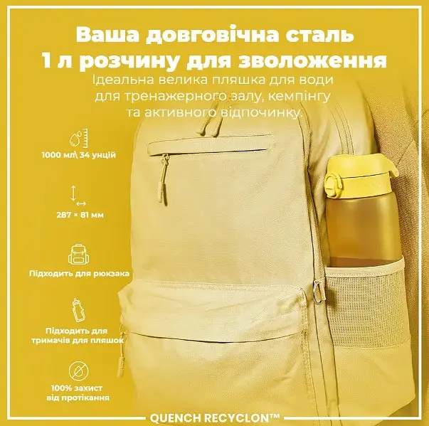 Пляшка для води ION8 1000 мл (ЕКО пляшка) BPA Free Yellow (I8RF1000YEL) - фото 5