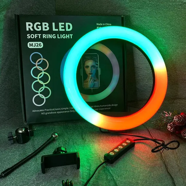Селфи-лампа LED кольцевая 26 см Voltronic MJ26 RGB + штатив - фото 5