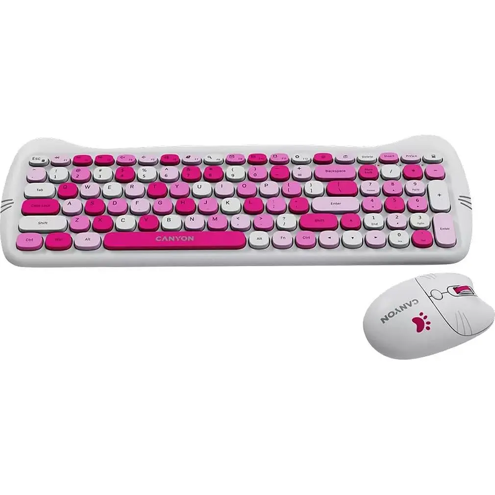 Комплект (Клавіатура та Миша) CANYON HSET-W6 EN Kitty Edition AAA+АА Wireless Pink - фото 5