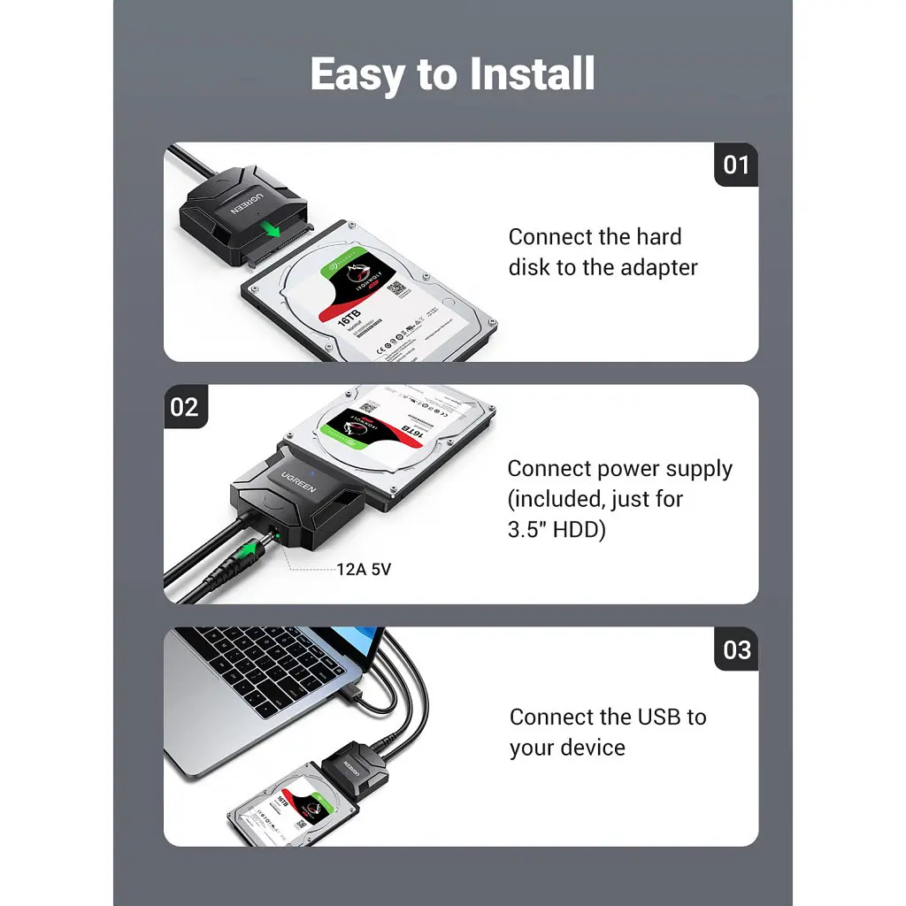 Перехідник USB 3.0 Type-А to SATA III (F) CR108 Ugreen (20611) - фото 6