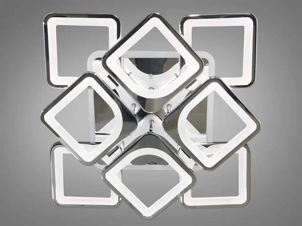 Стельова LED-люстра Diasha S8060/4+4HR 3color з пультом і димером, хром, 130W, 7150 lm, квадратні акрилові плафони 49x49 см - фото 4