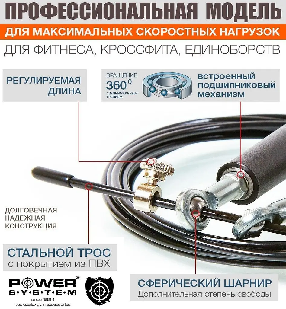 Швидкісна скакалка (PS-4064) Power system 2.8 м fit0007376 - фото 3
