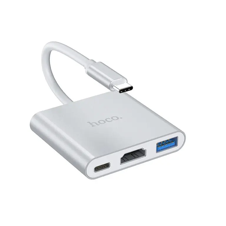 USB-хаб Hoco HB14 Easy use Type-C adapter(Type-C to USB3.0+HDMI+PD) Silver - фото 2