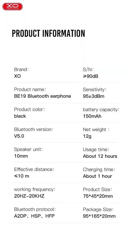 Бездротовий мононавушник гарнітура розмовна XO BE19 Bluetooth чорна - фото 6