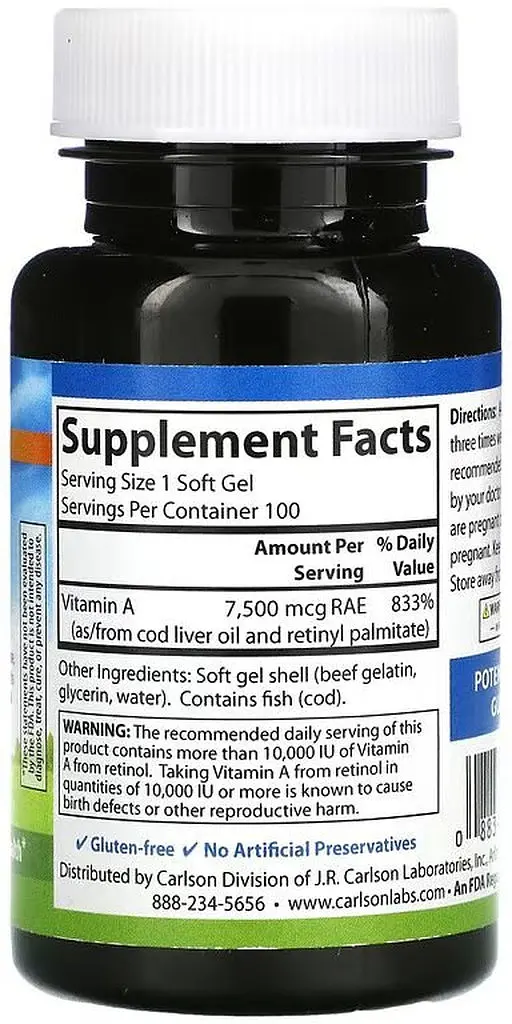 Вітаміни та мінерали Carlson Labs Vitamin A 25000 IU, 100 капсул - фото 2