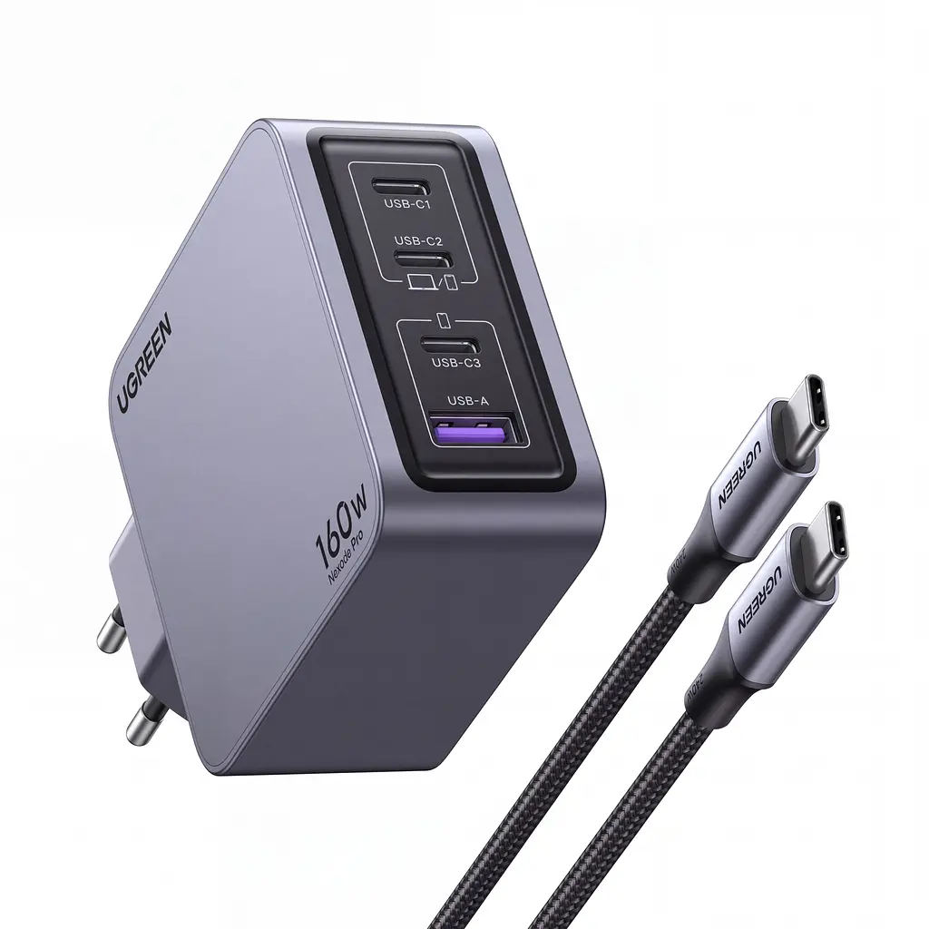 Мережевий зарядний пристрій UGREEN Nexode Pro X763 загальна потужність до 160 Вт 3 USB-C + 1 USB-A USB-C1 до 140 Вт PD 3.1 PPS сірий (25877)
