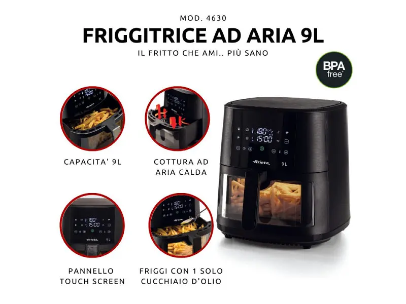 Мультипіч (аерофритюрниця) Ariete ad aria 9L con vetro Nero 4630/00 - фото 2