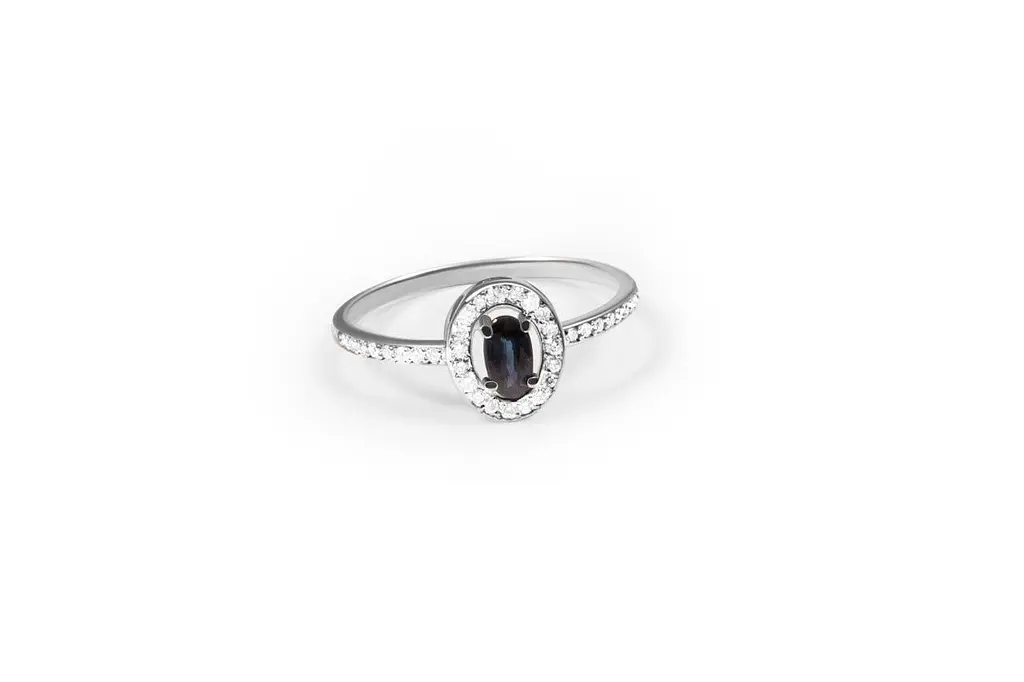 Каблучка з білого золота з сапфіром і діамантами 17 К-0374 - фото 2