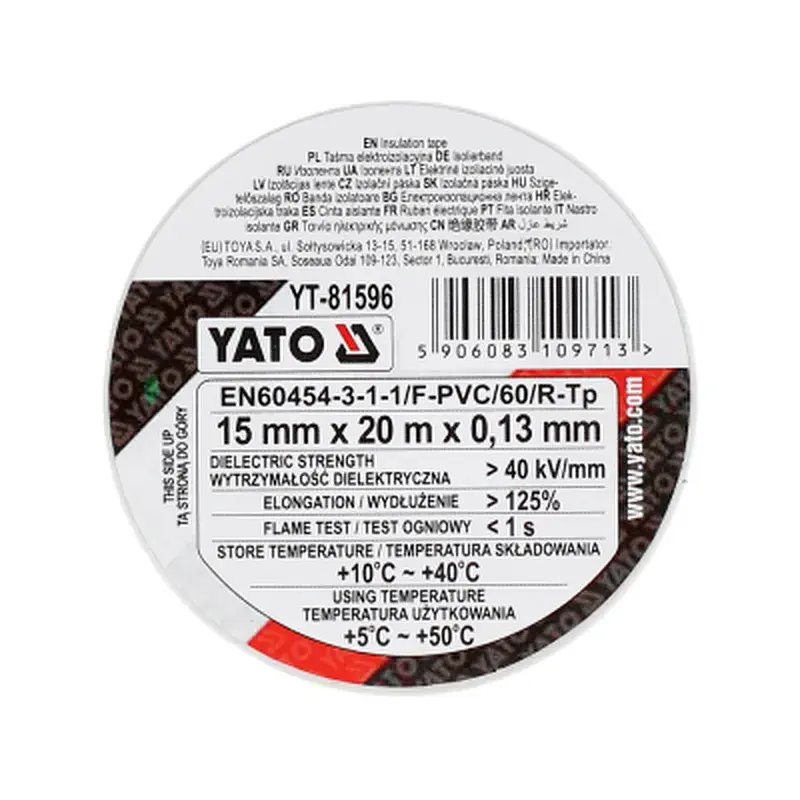 Ізоляційна стрічка Yato 15 мм х 20 м х 0.13 мм, біла (YT-81596) - фото 3
