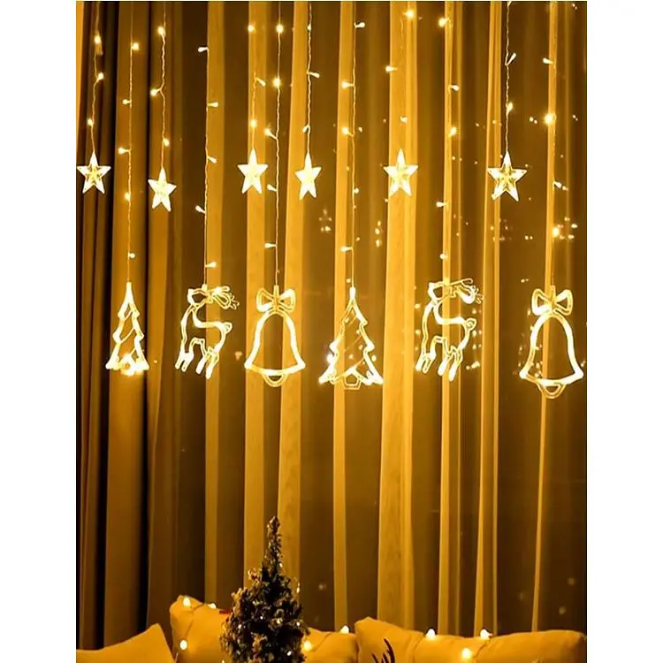 Гірлянда-штора з формами дзвіночка, ялинки та оленя 12 PCS light 30 біла (GR- 46_296) - фото 6