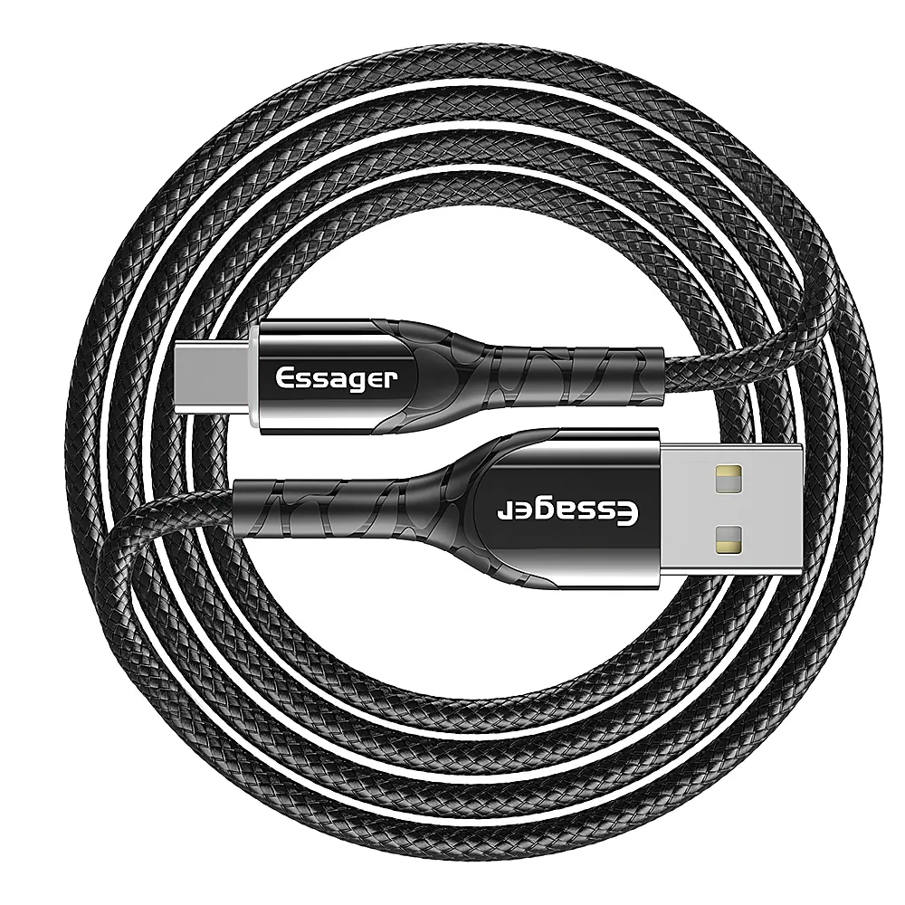 Зарядний кабель Zink чорний з підсвічуванням ESSAGER USB Type-C 3A 1метр