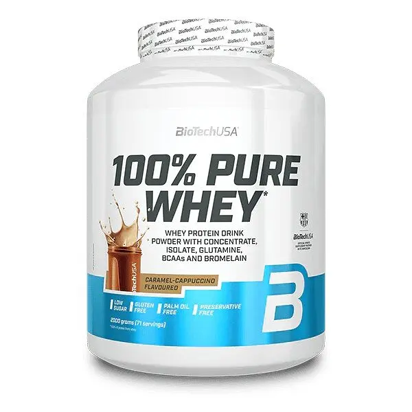 Сироватковий протеїн BioTech 100% Pure Whey, 2 кг - Карамельне капучіно