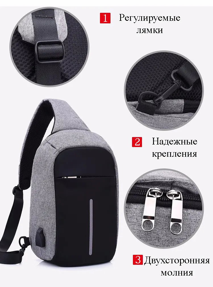 Рюкзак антизлодій із захистом та USB-портом міні Mini сірий - фото 12