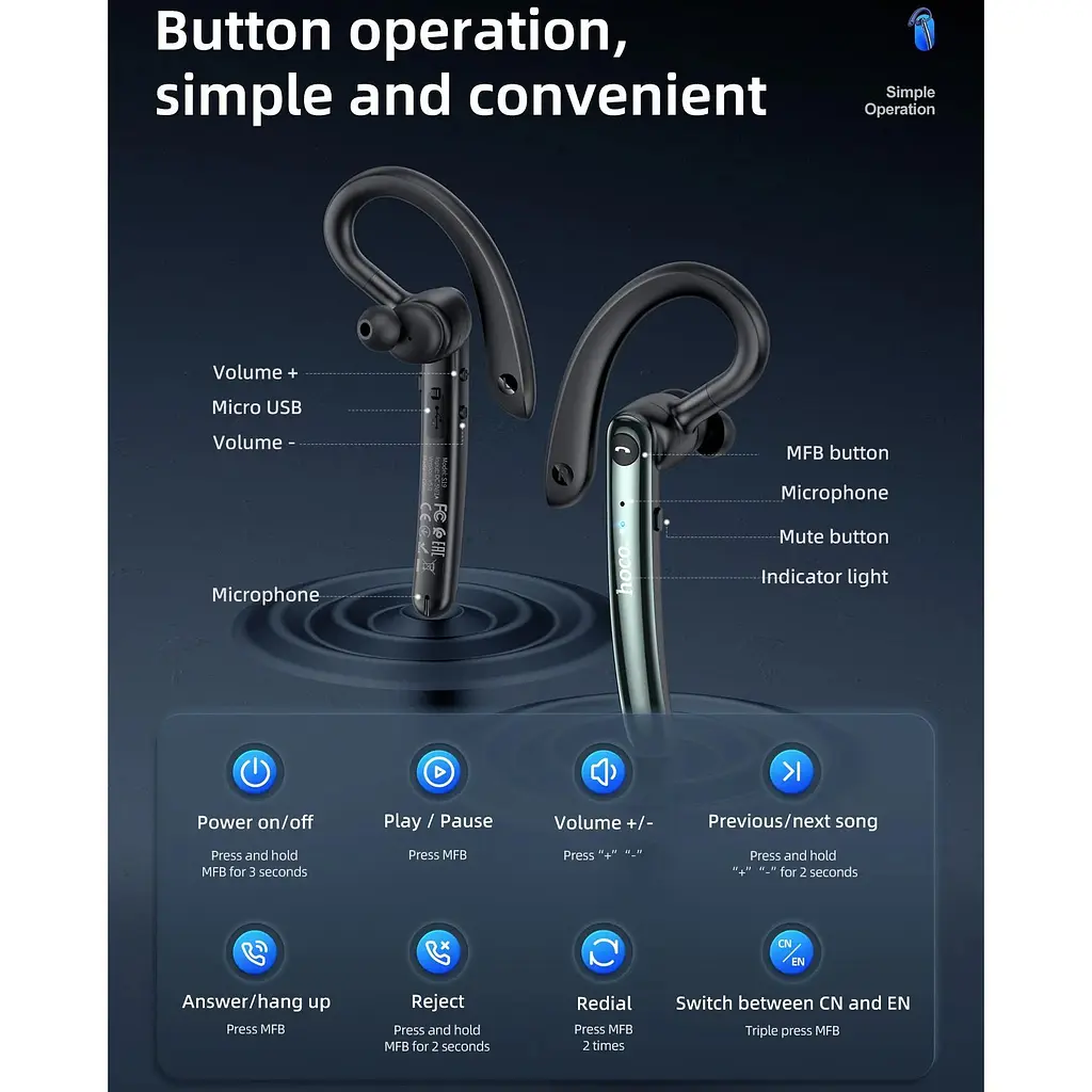 Bluetooth-гарнітура Hoco S19 Heartful ENC Metal Gray (752918) [151275] - фото 8