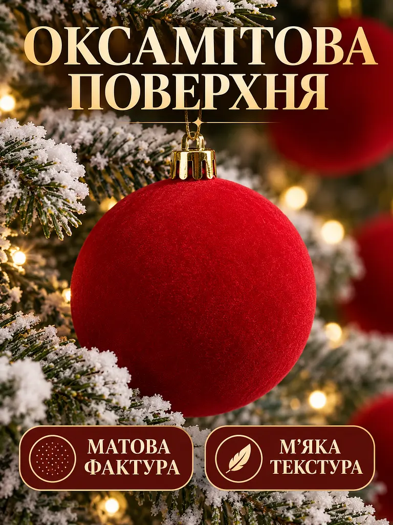 Набір новорічних оксамитових іграшок на ялинку "Шарм" 18 куль червоний - фото 5