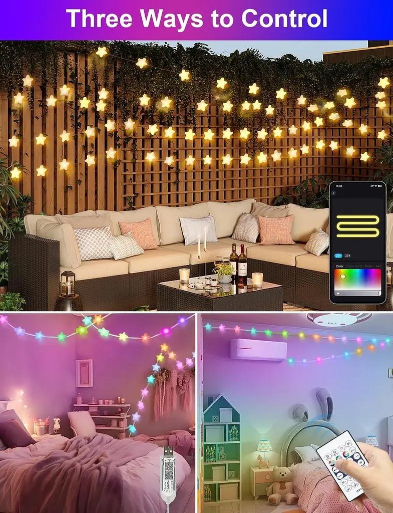 Розумна зіркова Гірлянда, 10 м RGB Інтегрований Чип 66 Світлодіодних Гірлянд для приміщень із застосунком і пультом - фото 4