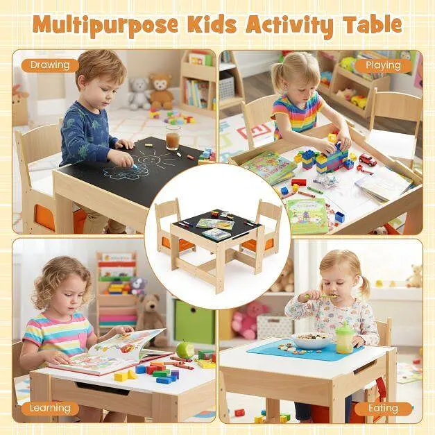 Комплект дитячих меблів Costway Kids Play 3-in-1 Desk стіл та 2 стільці з двосторонньою стільницею-дошкою та ящиками - фото 7