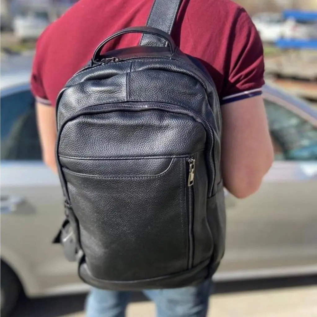 Міський чоловічий рюкзак шкіряний чорний Tiding Bag B2-03555A - фото 6