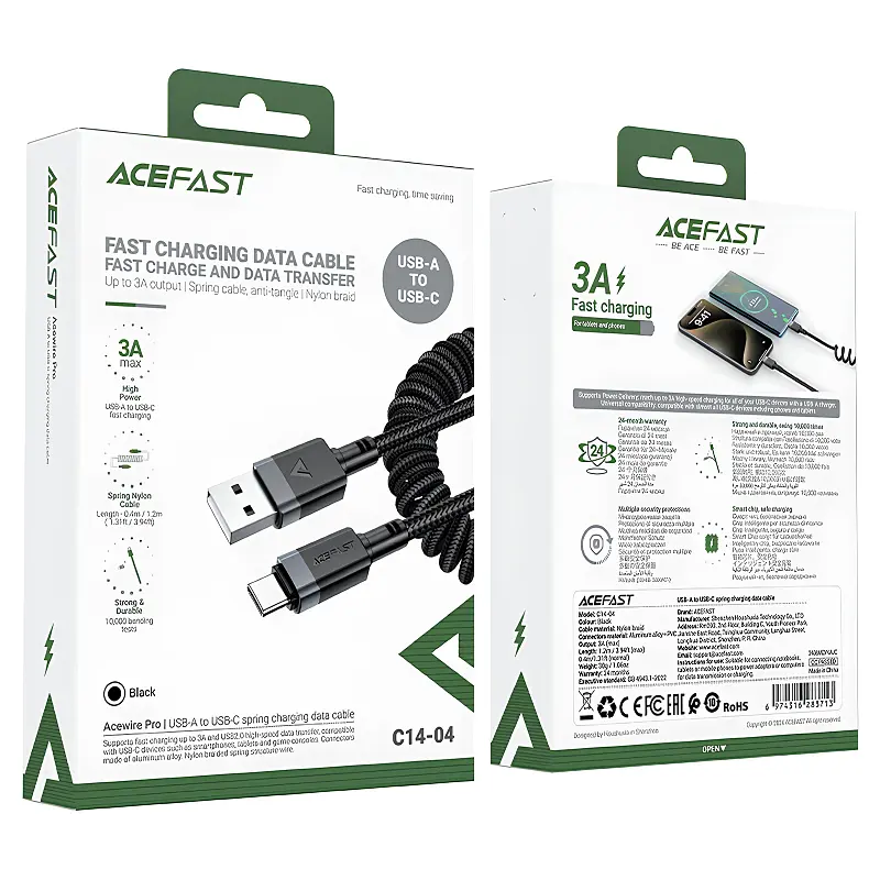 Дата кабель Acefast C14-04 USB to Type-C 3A (1.2m) Black - фото 6
