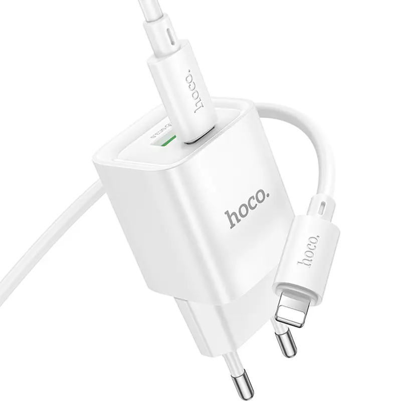 Мережевний зарядний пристрій Hoco C147A PD20W+QC3.0 1USB-A/1C + кабель Type-C to Lightning White - фото 5