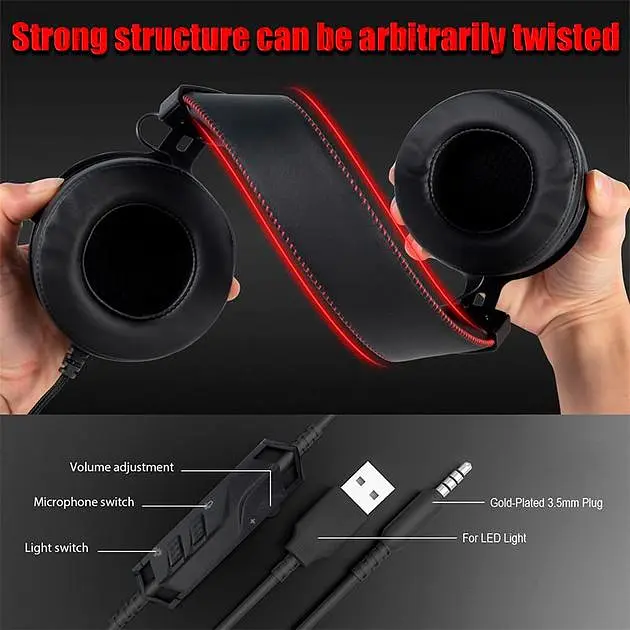 Дротова ігрова гарнітура Onikuma Gaming with LED K3, USB, 3.5mm, 2m, black-red - фото 3