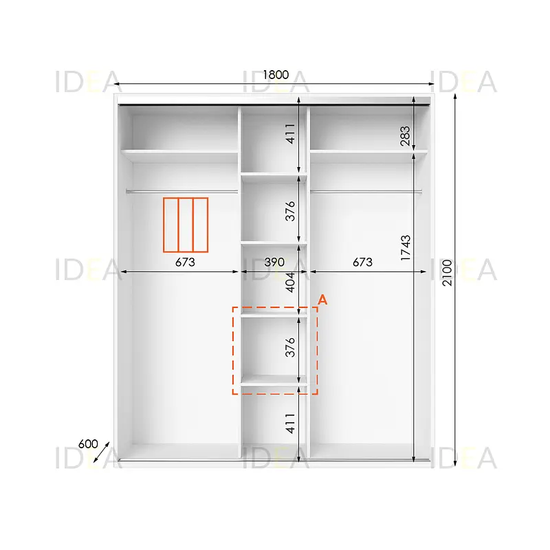 Шафа-купе Idea серія 6 180 x 60 x 210 см Білий Дзеркало - фото 2