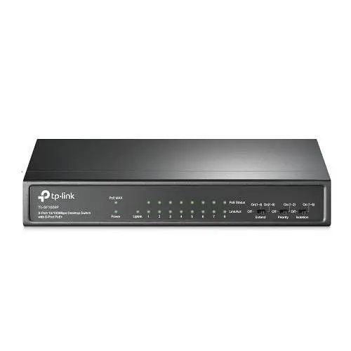 Комутатор TP-LINK TL-SF1009P, чорний, 9-портовий, 10/100 Мбіт/с, 8xPoE+, IEEE 802.3af/at