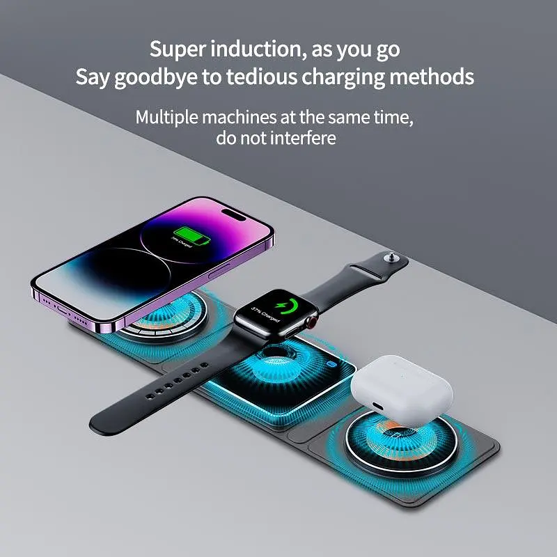 Зарядка Qi 3in1 Foldable Magnetic Wireless Charger XYJ X8 для 3 гаджетов Phone Apple Watch AirPods - фото 6