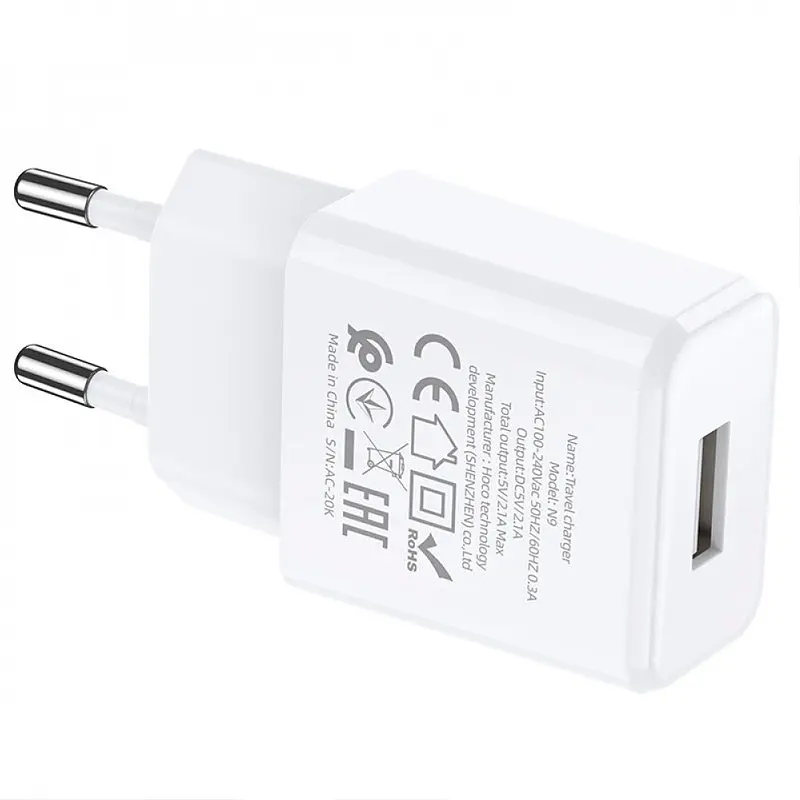 Мережевий зарядний пристрій 1 USB Hoco N9 2.1 A White - фото 7