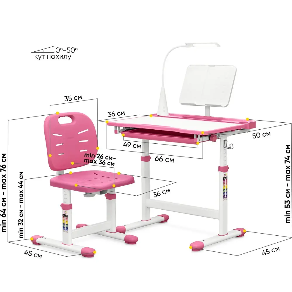 Комплект мебели Evo-kids Evo-17 PN Ergo: стул+стол+полка+лампа (Evo-17 PN Ergo)  - фото 3
