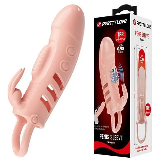 Подовжуюча насадка на член із вібрацією Pretty Love Sloane Vibrating Penis Sleeve, +2.5 см - фото 6
