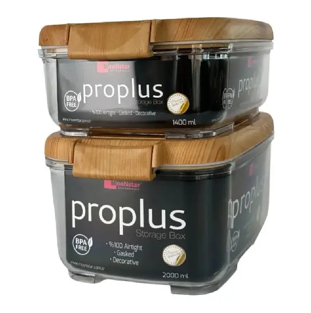 Набір контейнерів акрилових Motek ProPlus 2 шт прямокутної форми з бамбуковою кришкою на 1,4 л і 2 л (PRO-233В) - фото 4