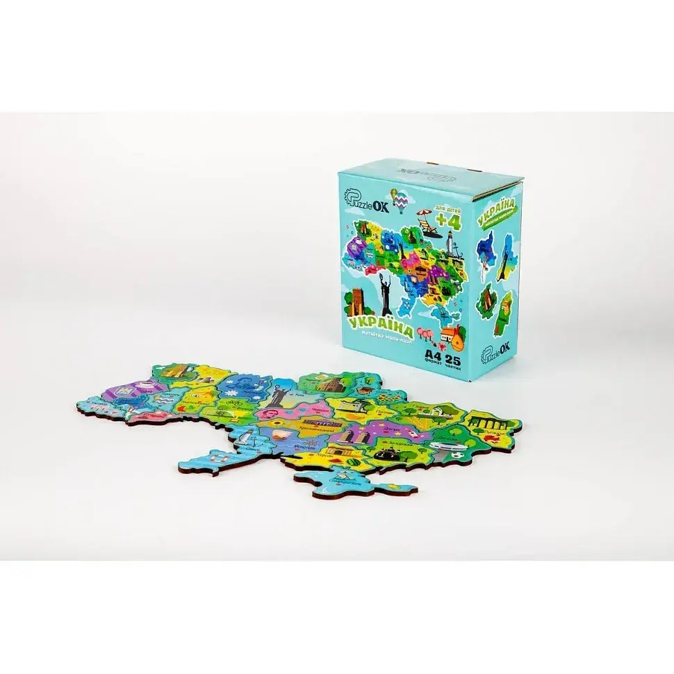 Дерев'яний магнітний пазл  PuzzleOK А4 Мапа України 25 елементів PuzA4-22926 - фото 3