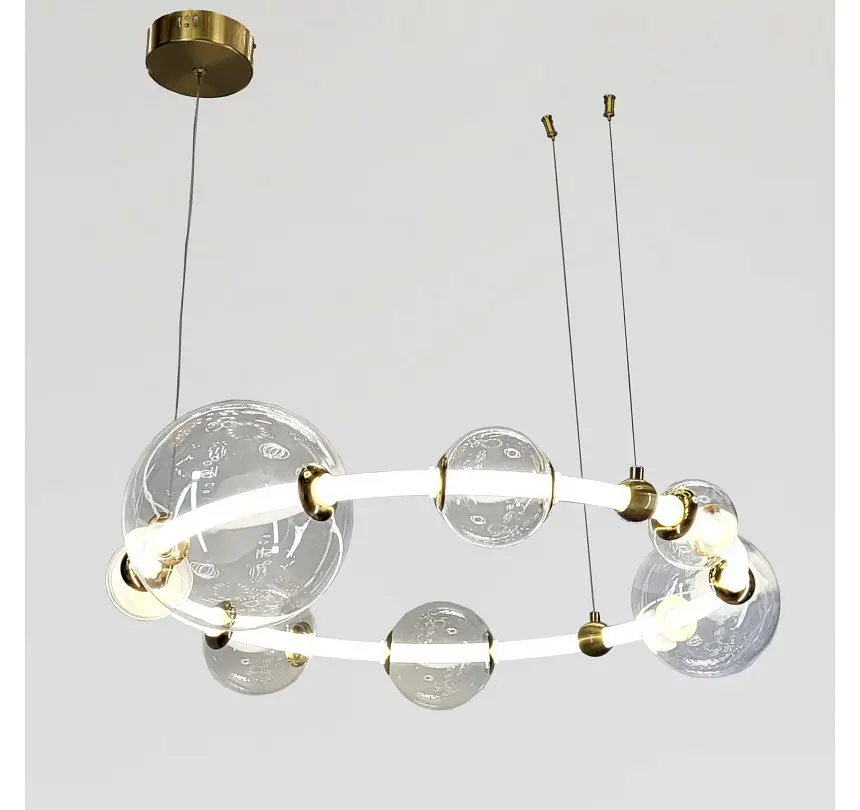 Підвісна LED люстра-кільце Artlight 81991/D730 біла з латунню та скляними плафонами діаметром 72 см - фото 3
