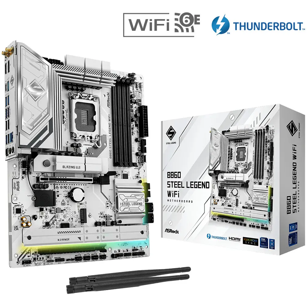 Материнська плата AsRock B860 Steel Legend WiFi (1851/B860, 4xDDR5, 2xPCIex16, HDMI/DP/TB4, 4xSATA, 4xM.2, 2.5Glan, 7). - фото 5