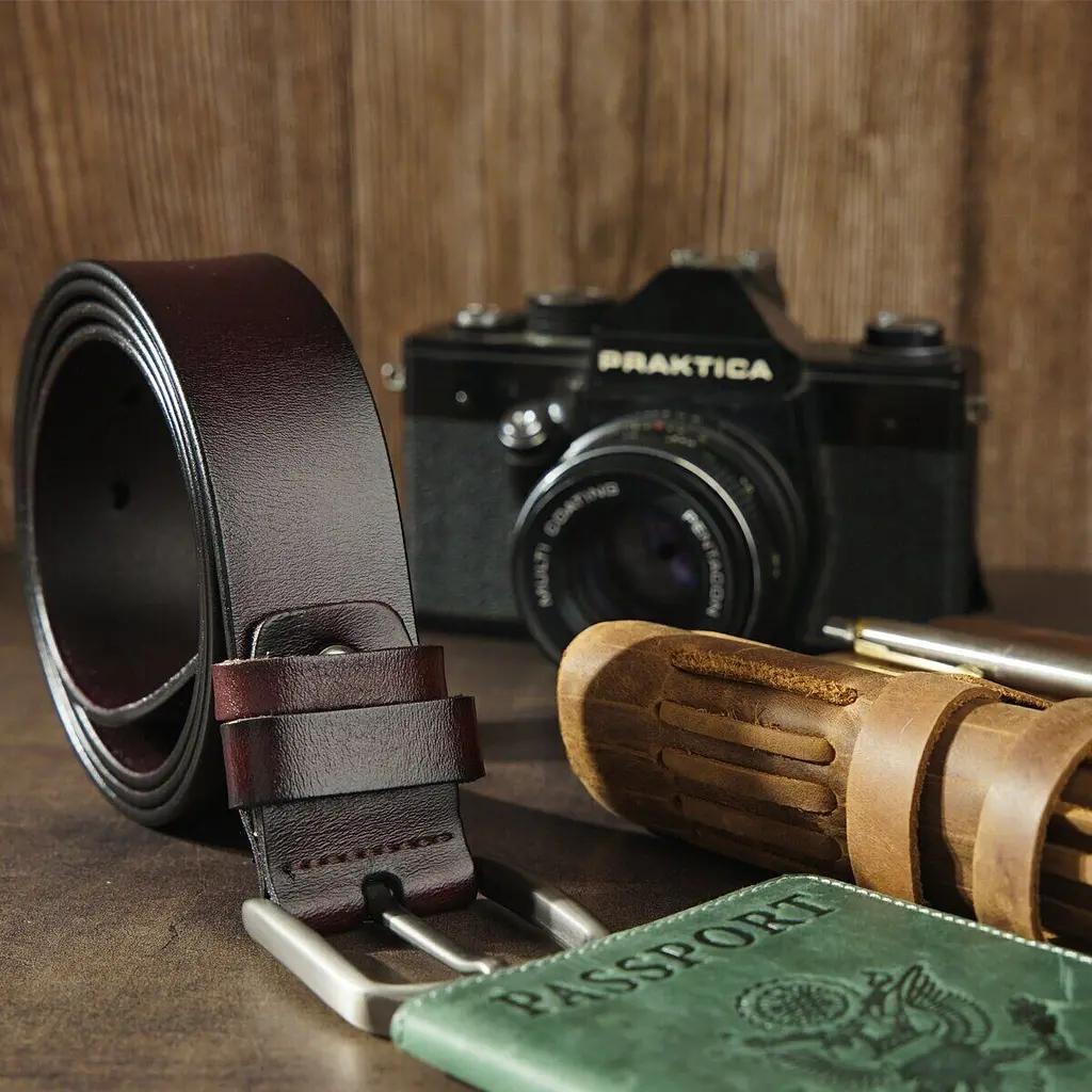 Ремінь чоловічий з затемненою пряжкою механіка 20315 Vintage коричневий 105-120 см - фото 10