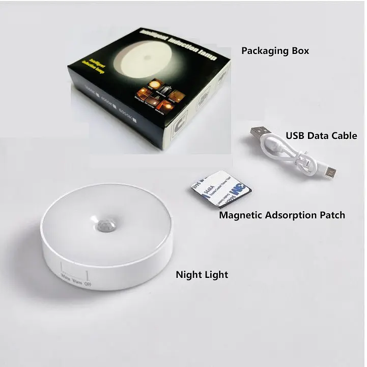 Настінна LED-лампа з датчтком руху 8х2см / Бездротовий круглий нічник USB з магнітним кріпленням - фото 6