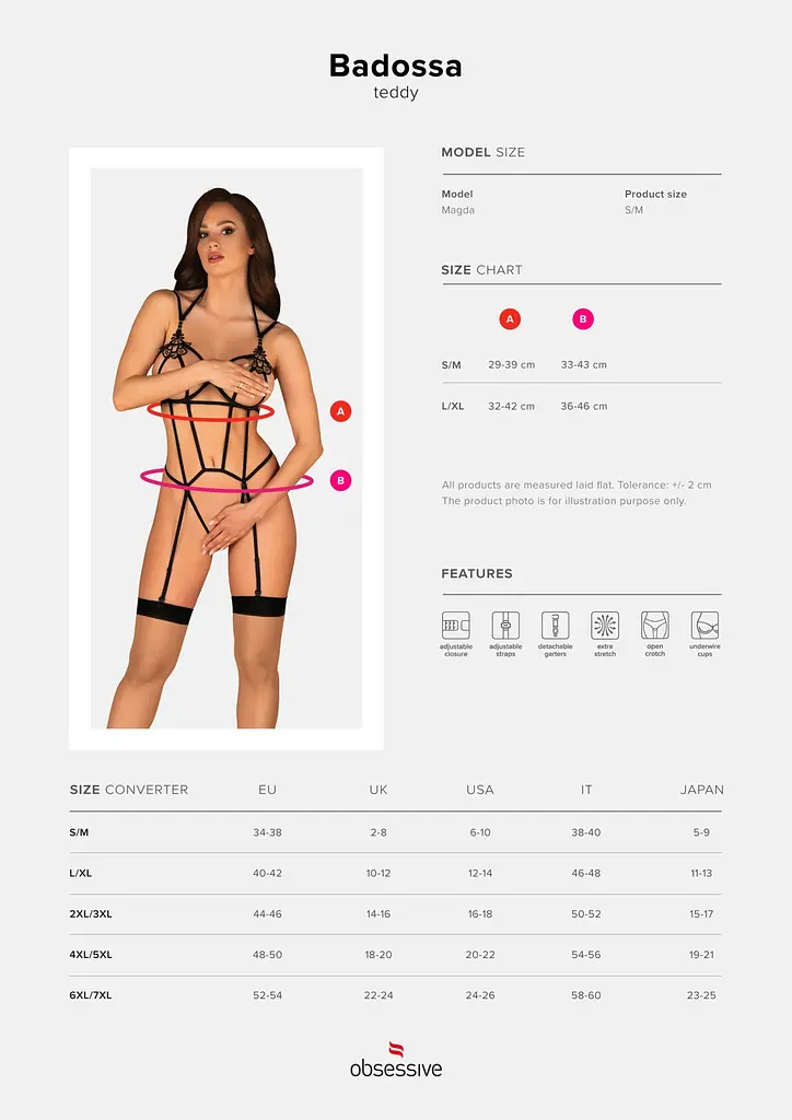 Боді зі стреп із доступом Obsessive Badossa crotchless teddy S/M, чорний - фото 7