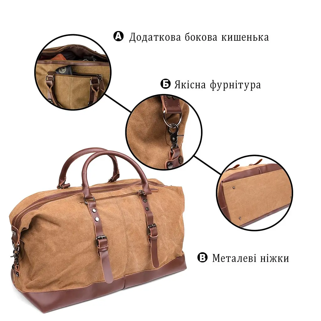 Дорожня сумка текстильна велика 20168 Vintage пісочна - фото 8