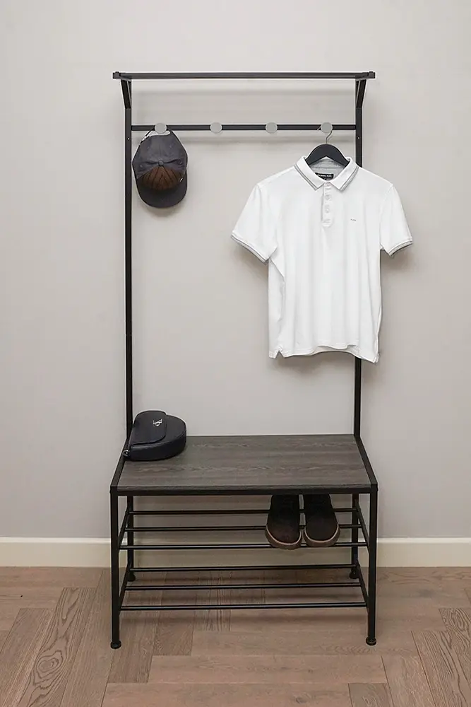 Стойка-вешалка для одежды FABRIKA SOLUTION, в прихожую, со скамейкой и полками для обуви - фото 8
